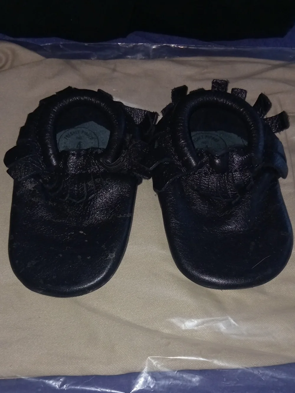 FRESHLEY PICKED Kids Black Fringe Moccasin Soft-Soled Shoes